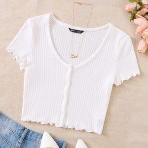 Shein white waffle knit cropped sweater